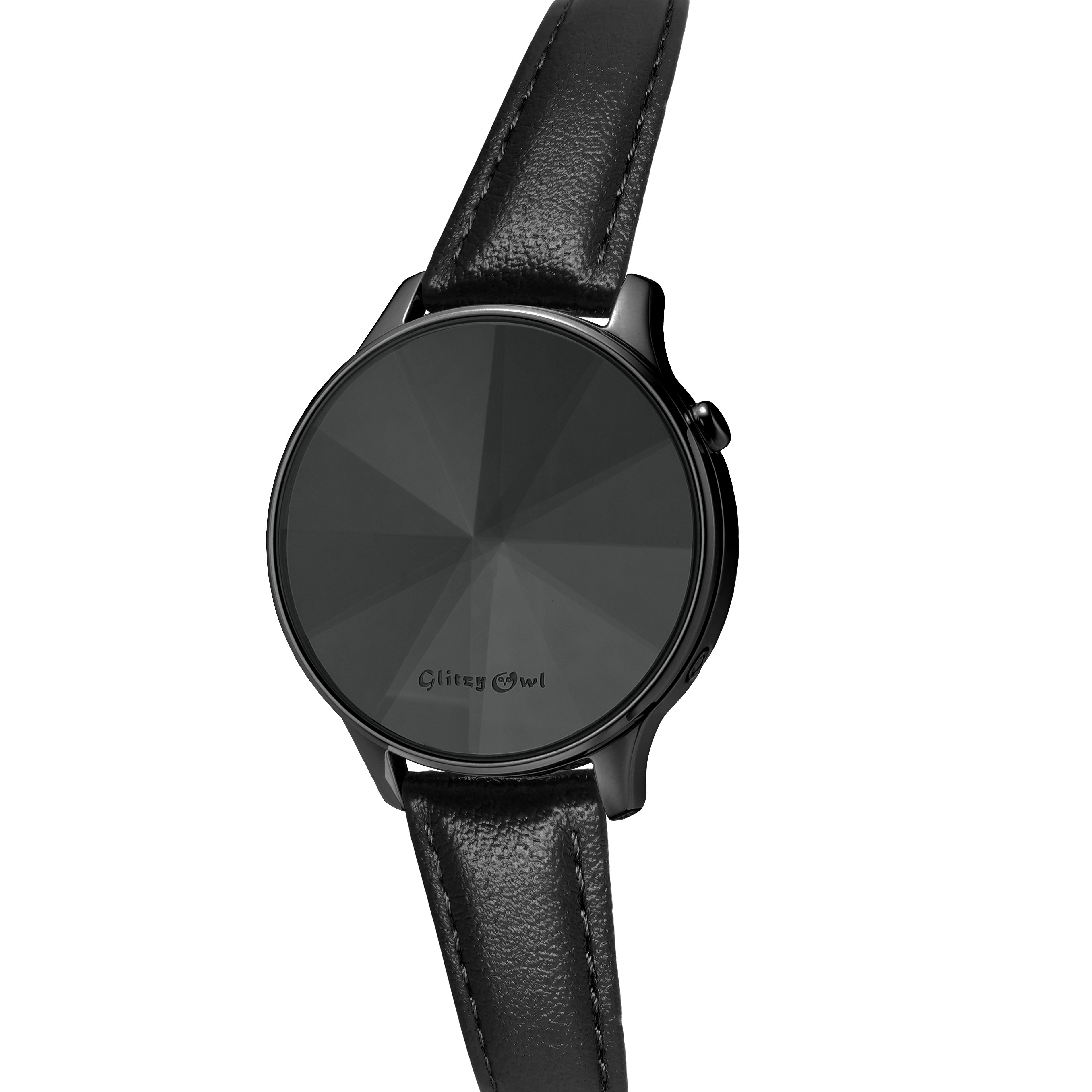 THE DIAMOND系列 - LED黑色不鏽鋼配黑色真皮帶手錶