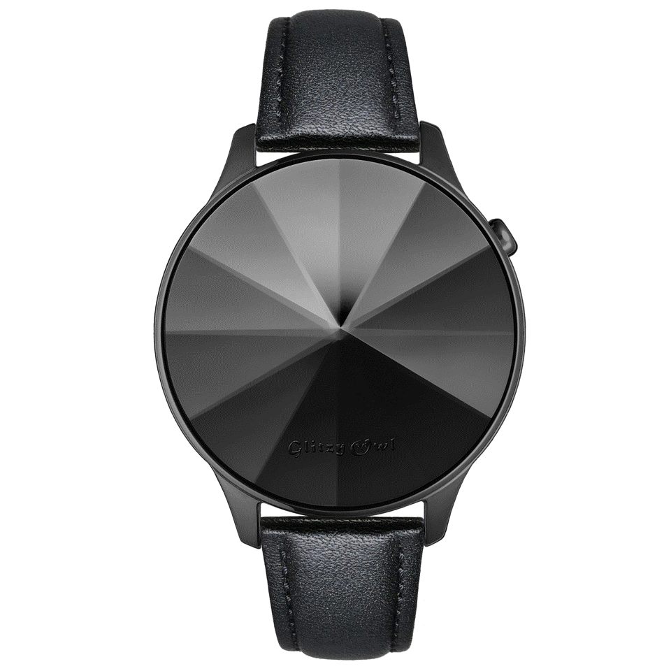 THE DIAMOND系列 - LED黑色不鏽鋼配黑色真皮帶手錶