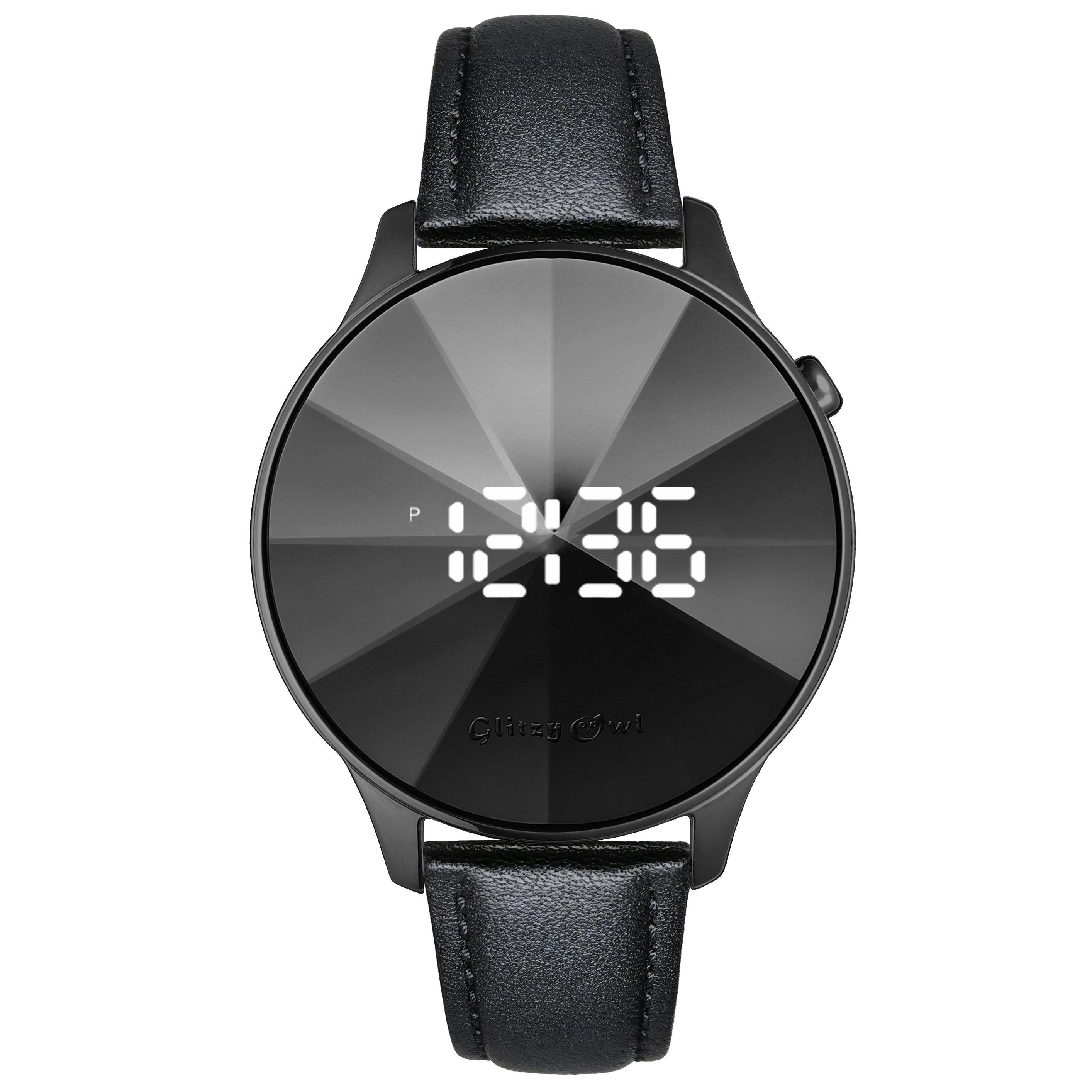 THE DIAMOND LED Black Stainless Steel Black Leather Watch