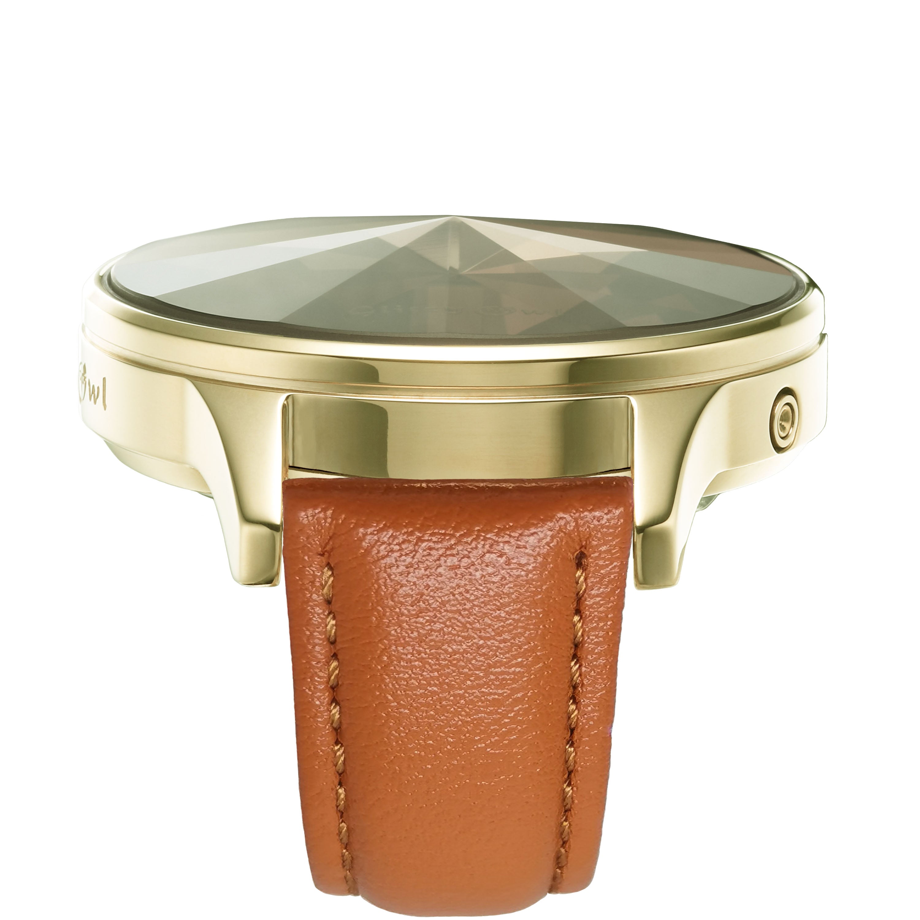 THE DIAMOND系列 - LED金色不鏽鋼配棕褐色真皮帶手錶