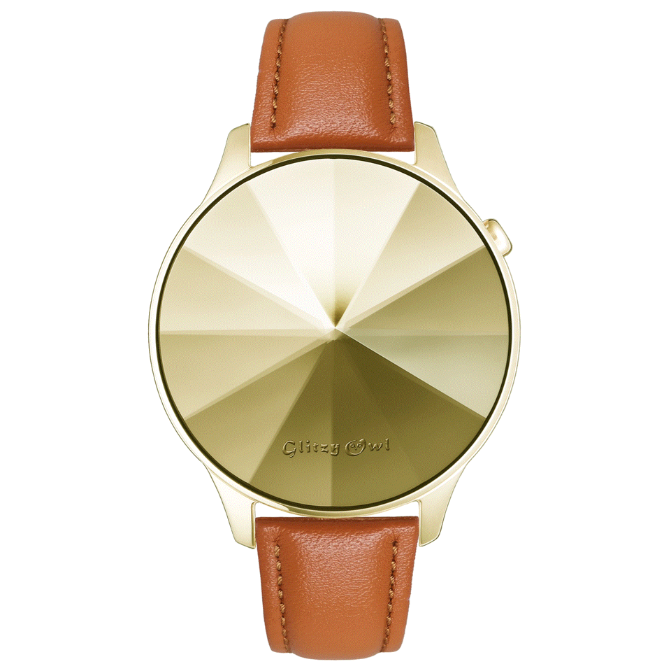 THE DIAMOND系列 - LED金色不鏽鋼配棕褐色真皮帶手錶