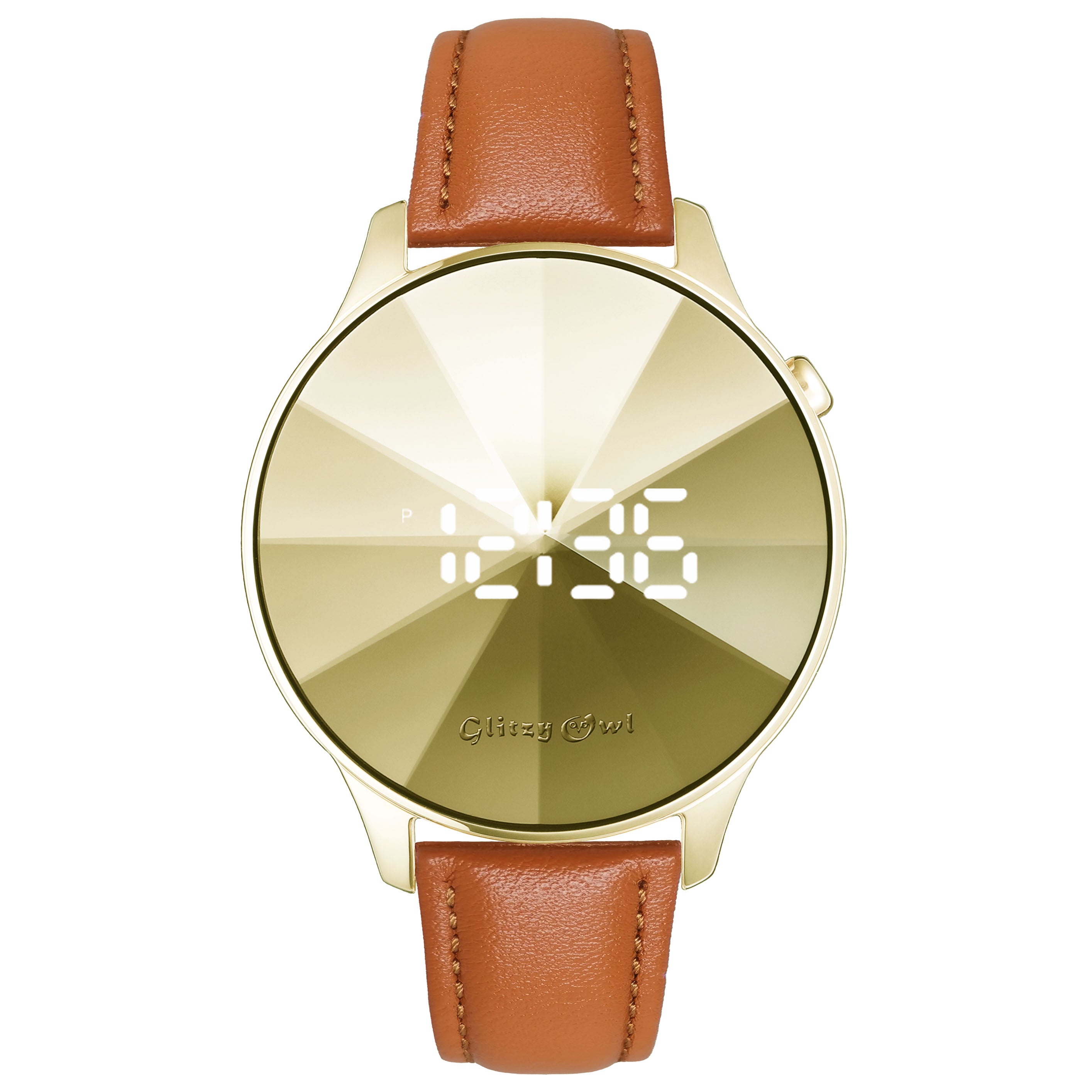 THE DIAMOND LED Gold-Tone Stainless Steel Tan Leather Watch
