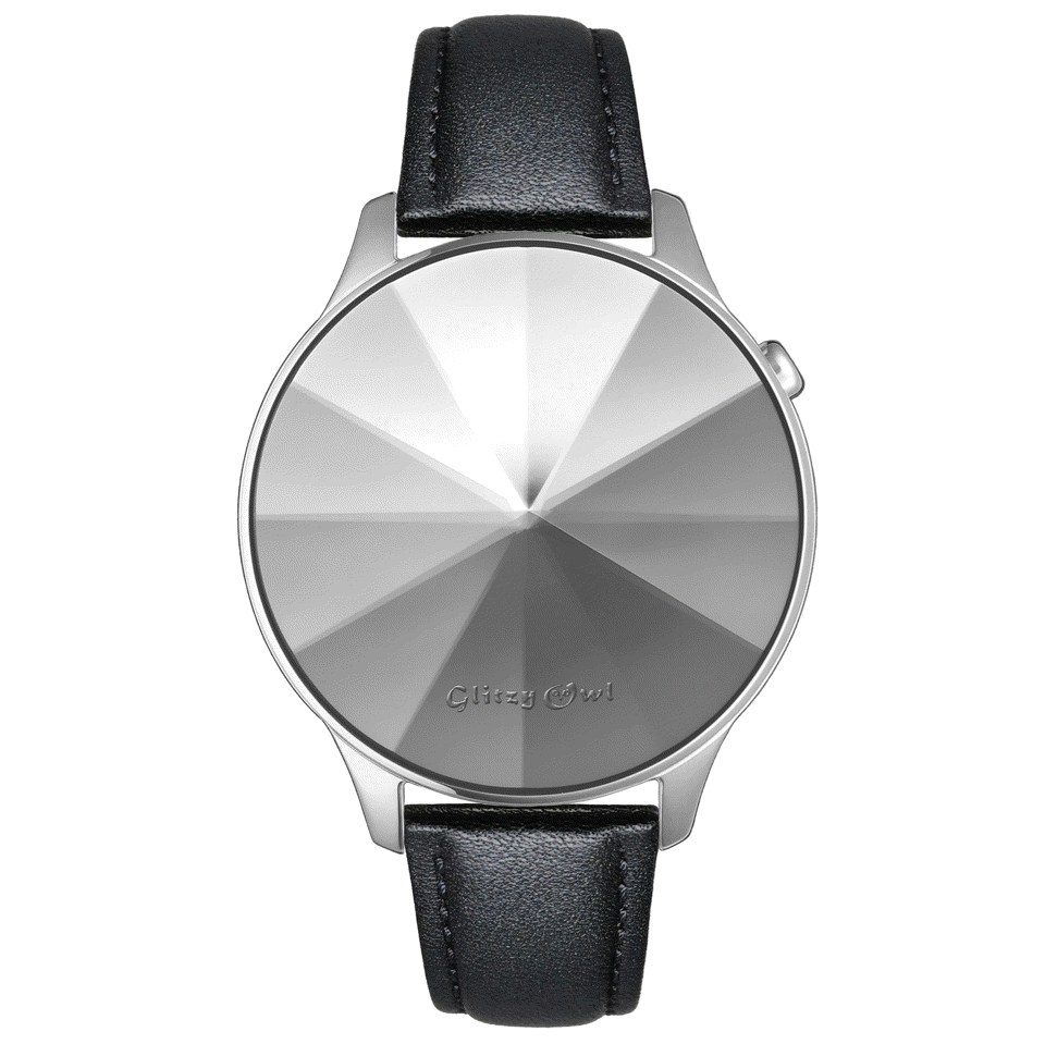 THE DIAMOND LEDスチールカラーステンレス鋼黒色レザーバンド腕時計