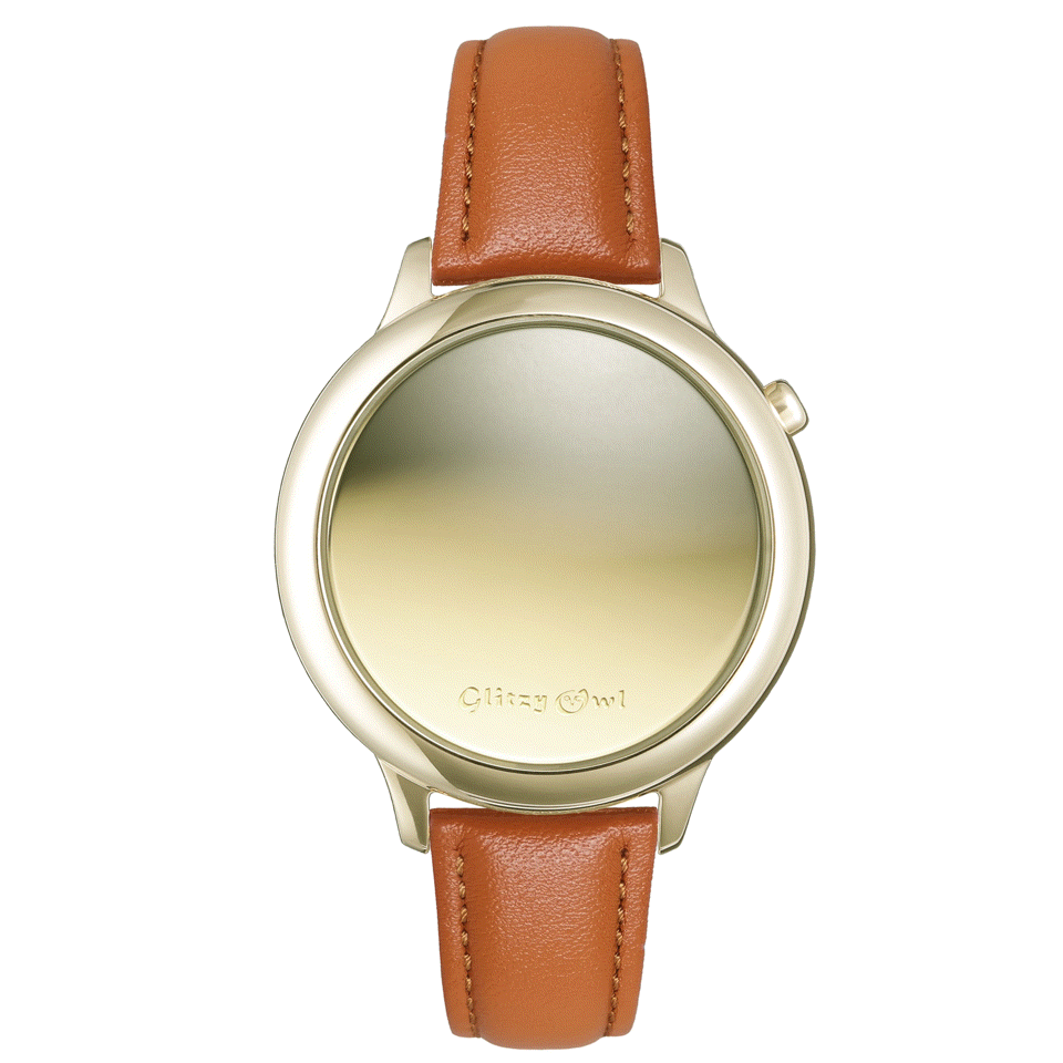 THE BUBBLE LED Gold-Tone Stainless Steel Tan Leather Watch
