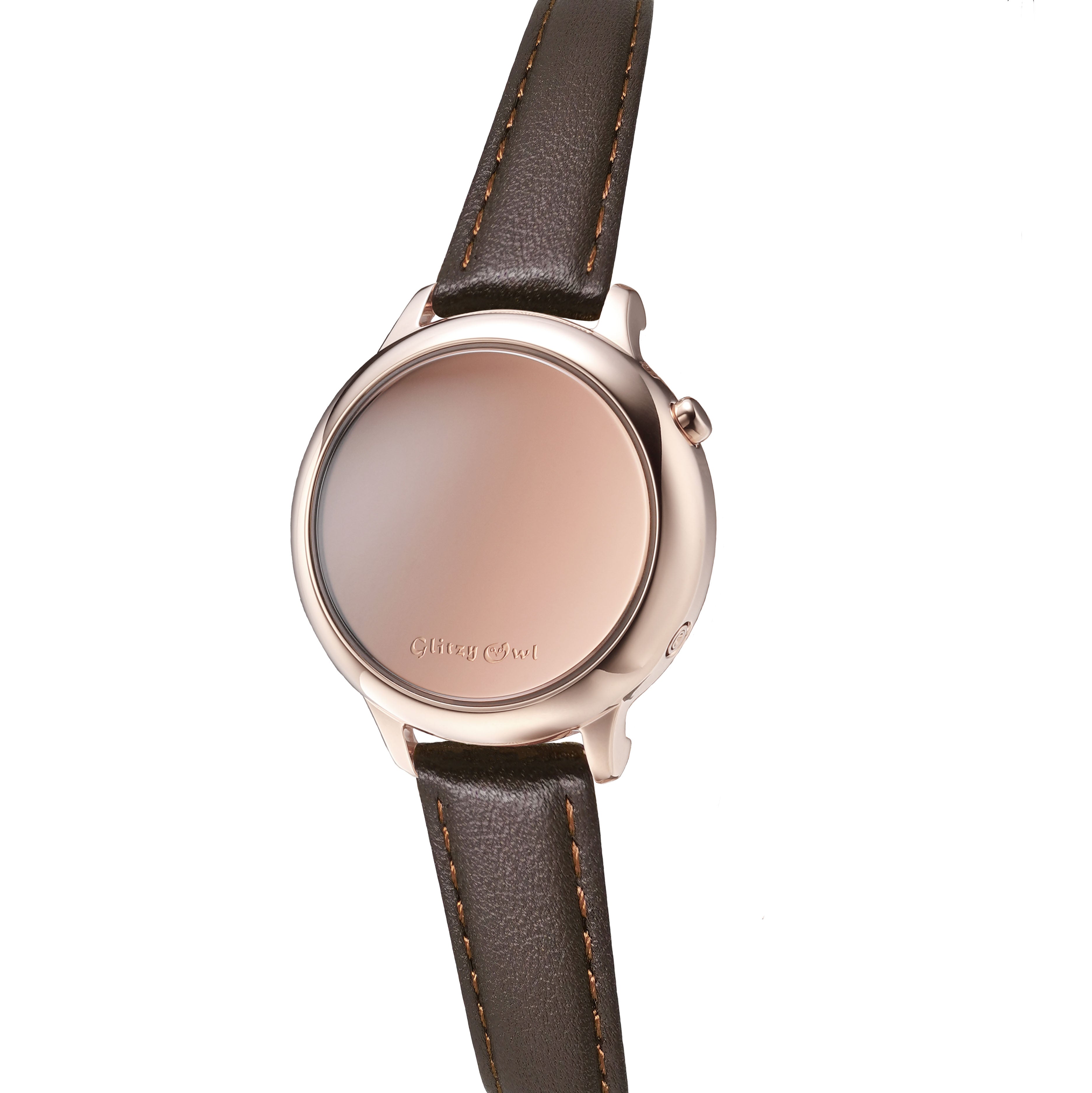 THE BUBBLE LED Rose Gold-Tone Stainless Steel Brown Leather Watch