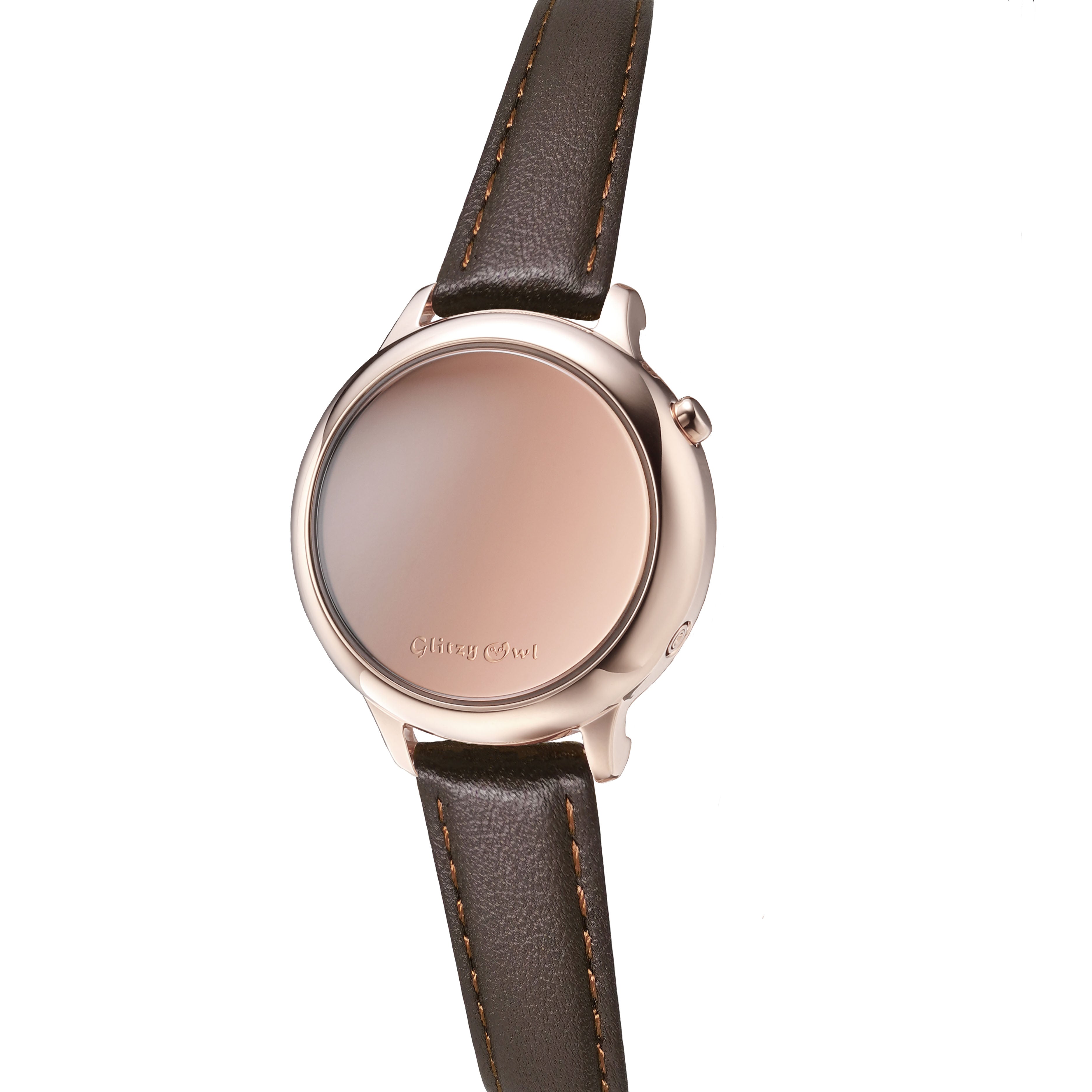 THE BUBBLE系列 - LED玫瑰金色不鏽鋼配啡色真皮帶手錶