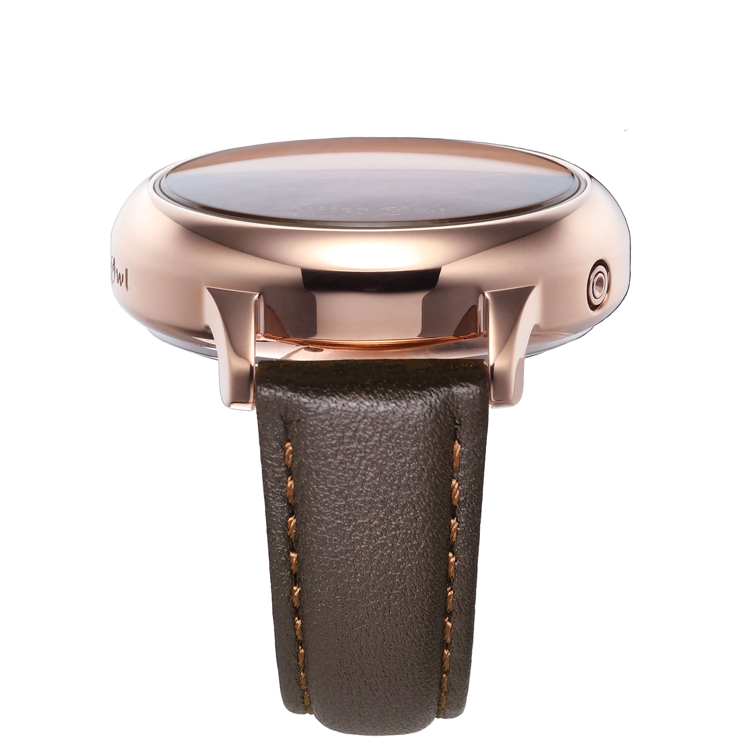 THE BUBBLE LED Rose Gold-Tone Stainless Steel Brown Leather Watch