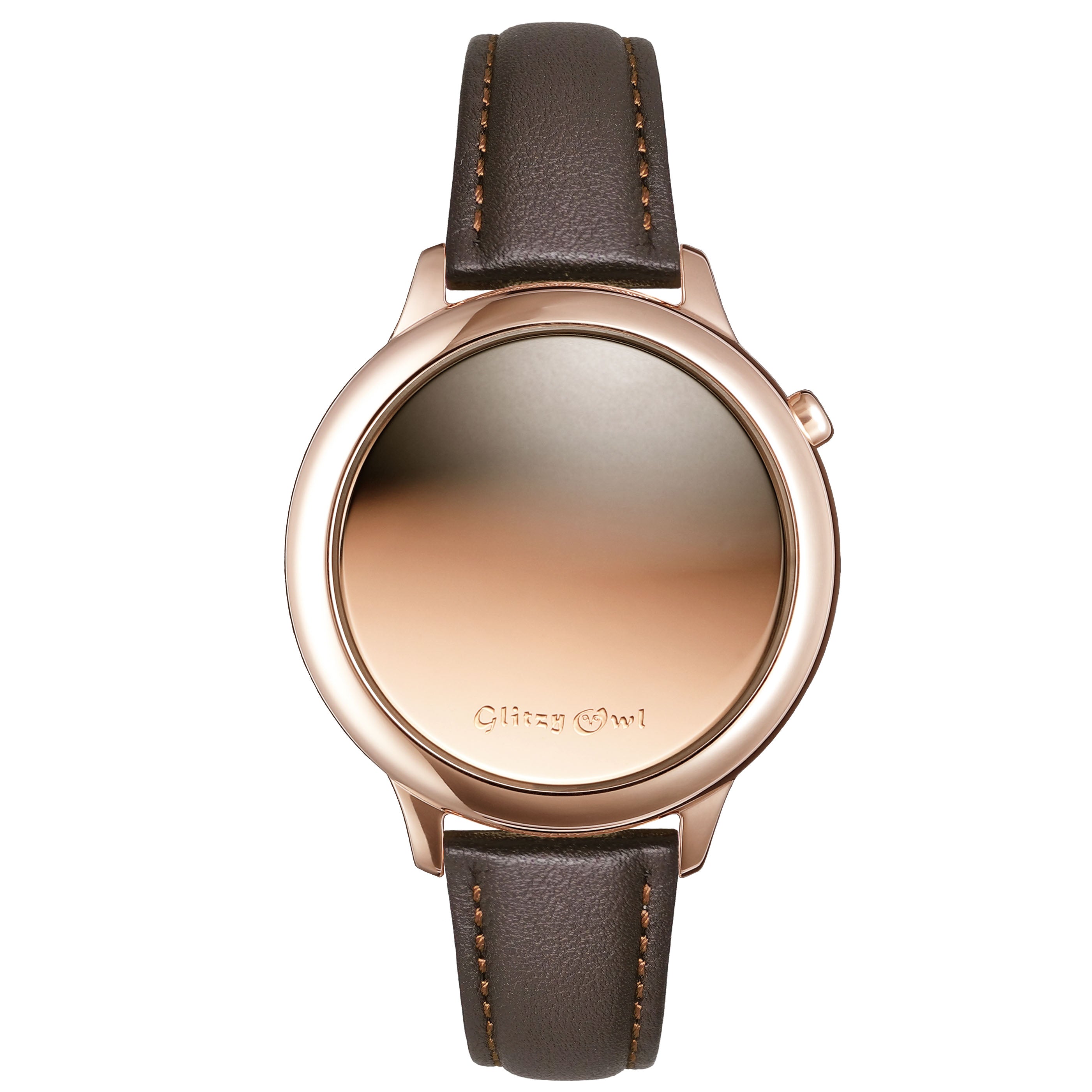 THE BUBBLE LED Rose Gold-Tone Stainless Steel Brown Leather Watch