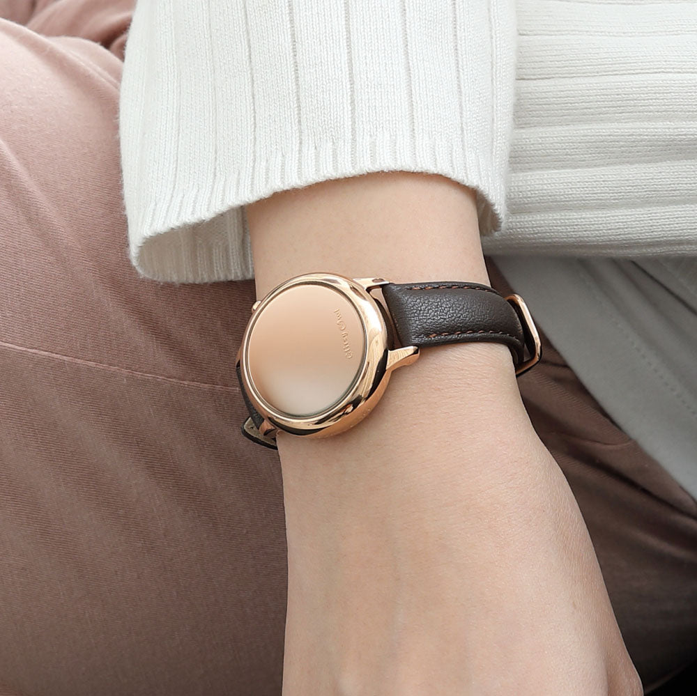 THE BUBBLE LED Rose Gold-Tone Stainless Steel Brown Leather Watch