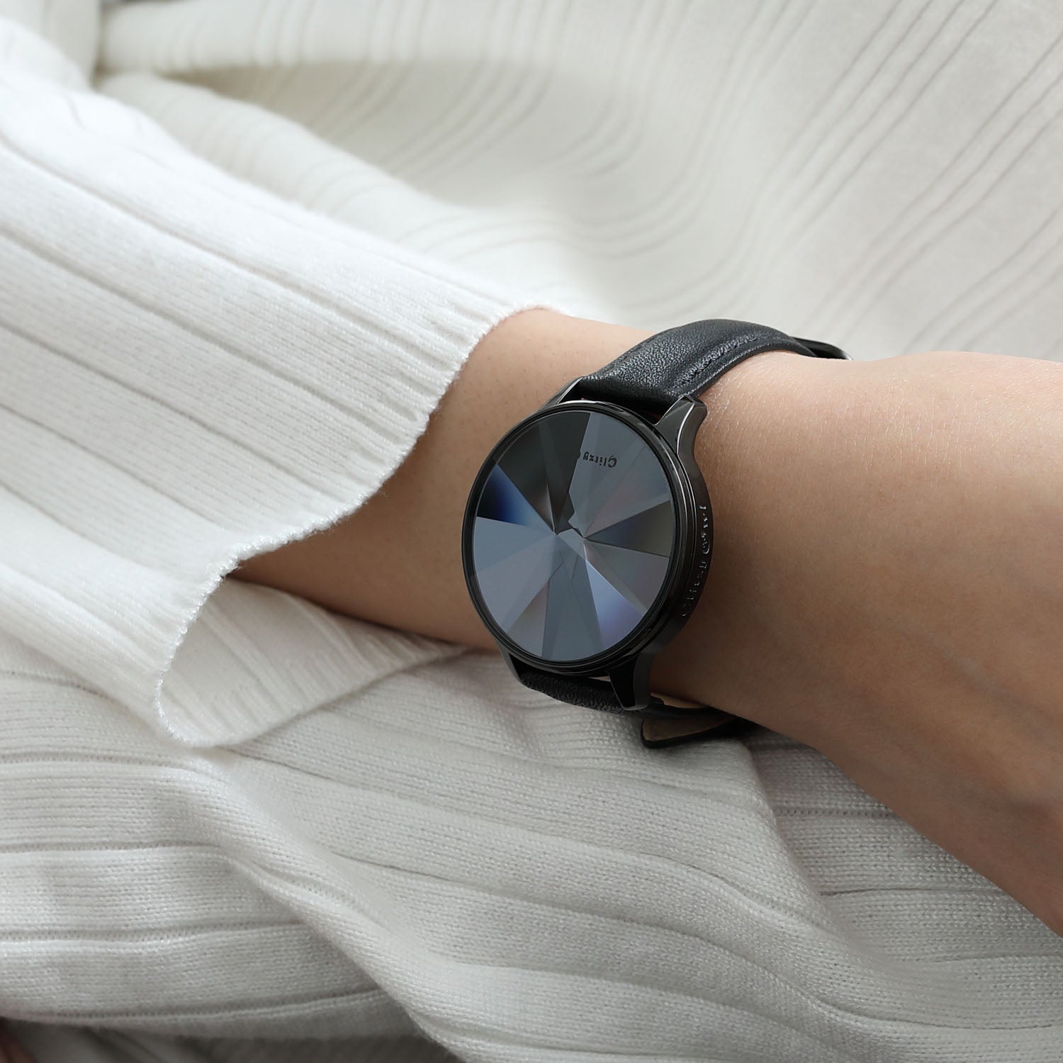 THE DIAMOND LED Black Stainless Steel Black Leather Watch